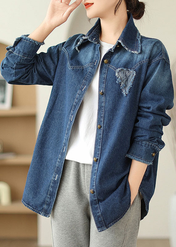 Blue Peter Pan Collar Button Denim Coat Spring