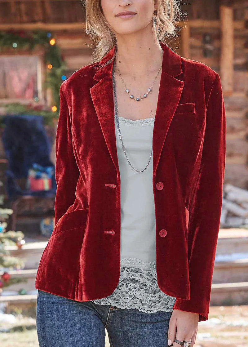 New Loose Red Notched Pockets Button Velvet Suit Coat Fall