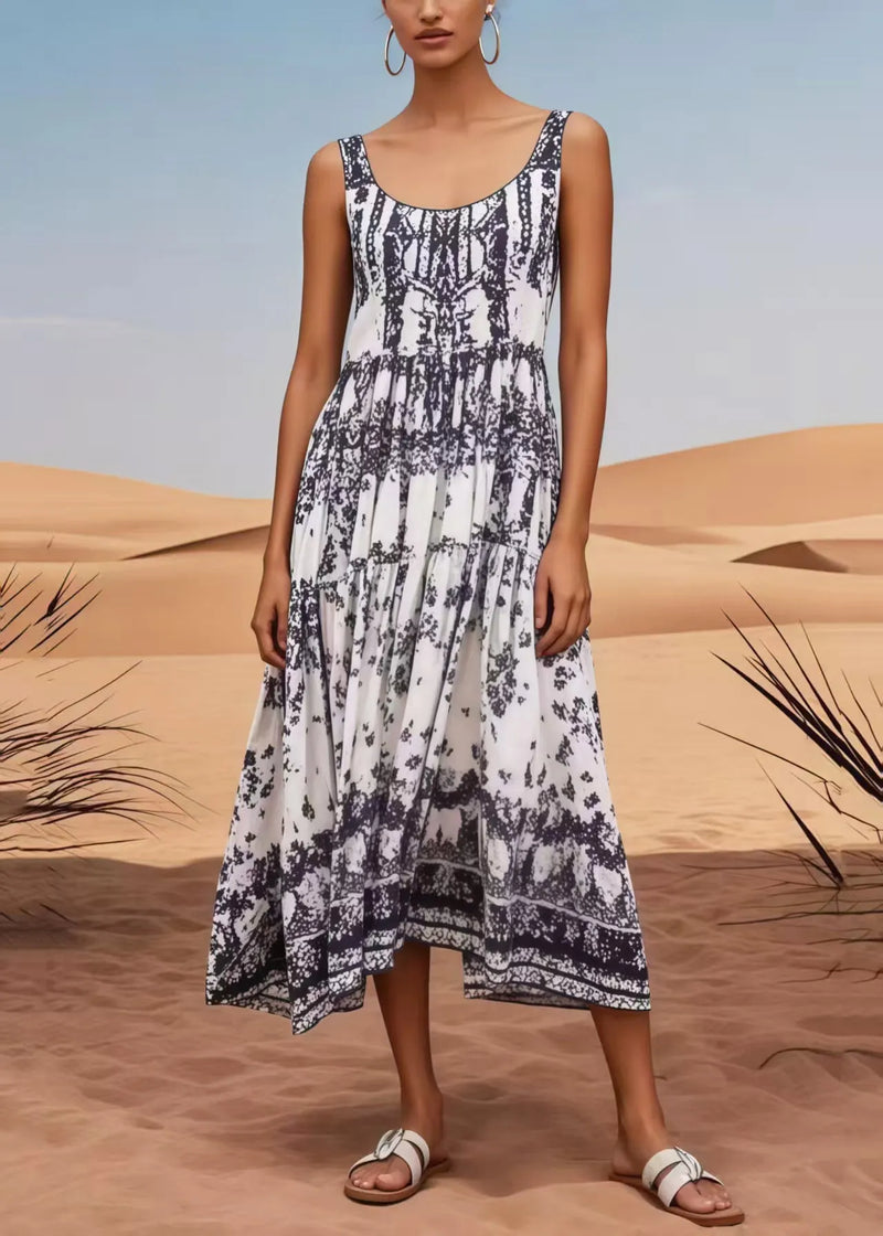 White Oversized Print Cotton Sundress Summer