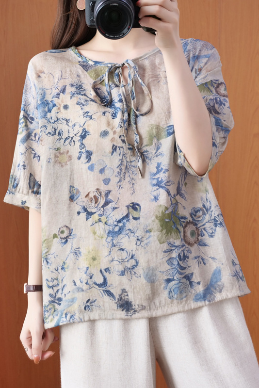 Summer Tencel Shirt Loose Thin Short Sleeve T-shirt Tops