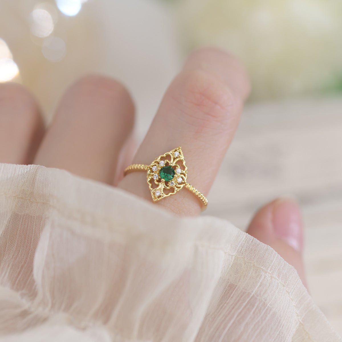 Elsie Baroque Emerald Ring