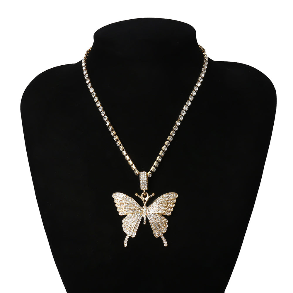 Butterfly Pendant Necklace Rhinestones With Crystal Chain