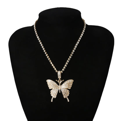 Butterfly Pendant Necklace Rhinestones With Crystal Chain