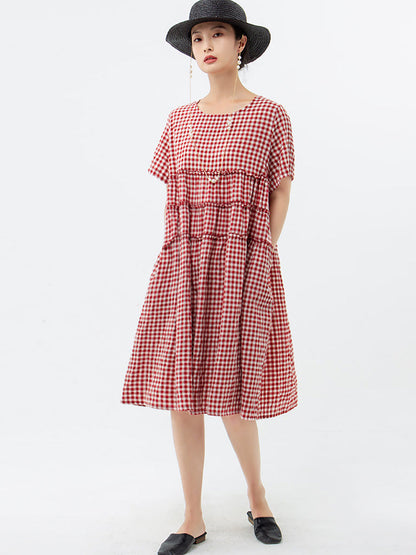 100%cotton Short Sleeve Plaid Dress