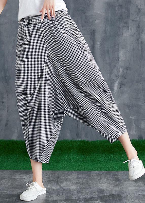 Summer Cotton Linen Plaid Loose Harlan Pants Pants