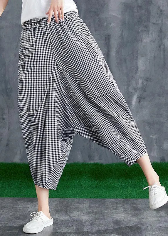 Summer Cotton Linen Plaid Loose Harlan Pants Pants
