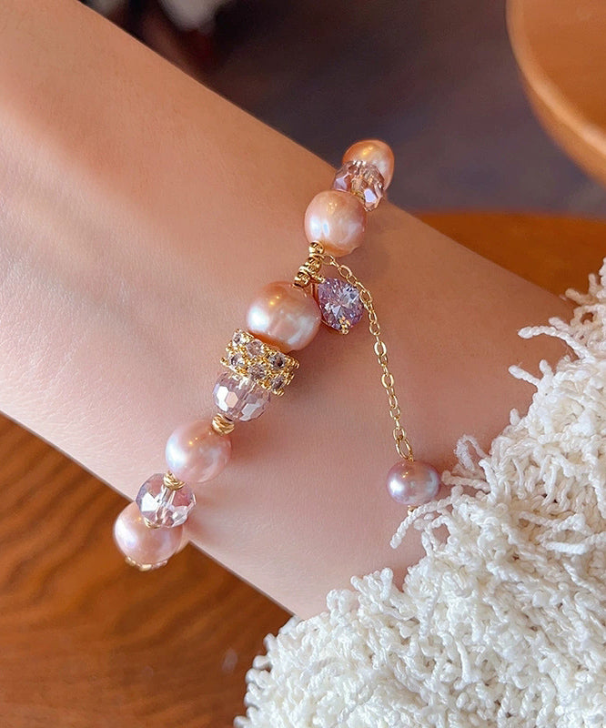 Rose Gold Alloy Pearl Crystal Beading Tassel Charm Bracelet