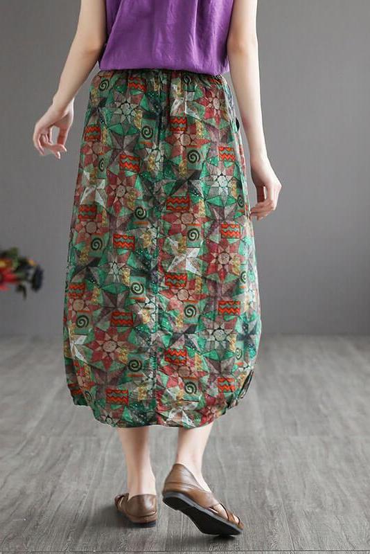 Cinched Elastic Waist Geometric Skirt