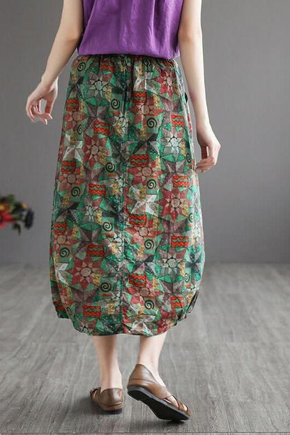 Cinched Elastic Waist Geometric Skirt