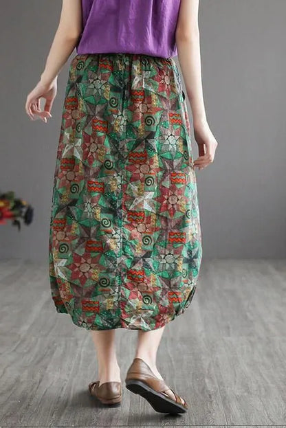 Cinched Elastic Waist Geometric Skirt
