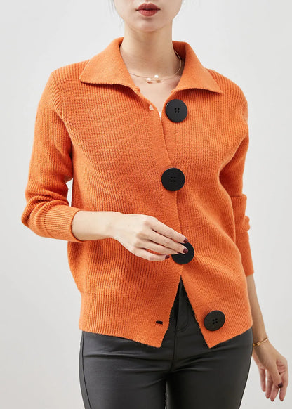 Orange Peter Pan Collar Button Down Knit Cardigans Spring