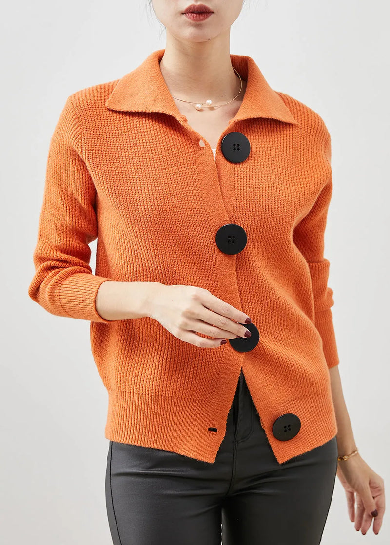 Orange Peter Pan Collar Button Down Knit Cardigans Spring