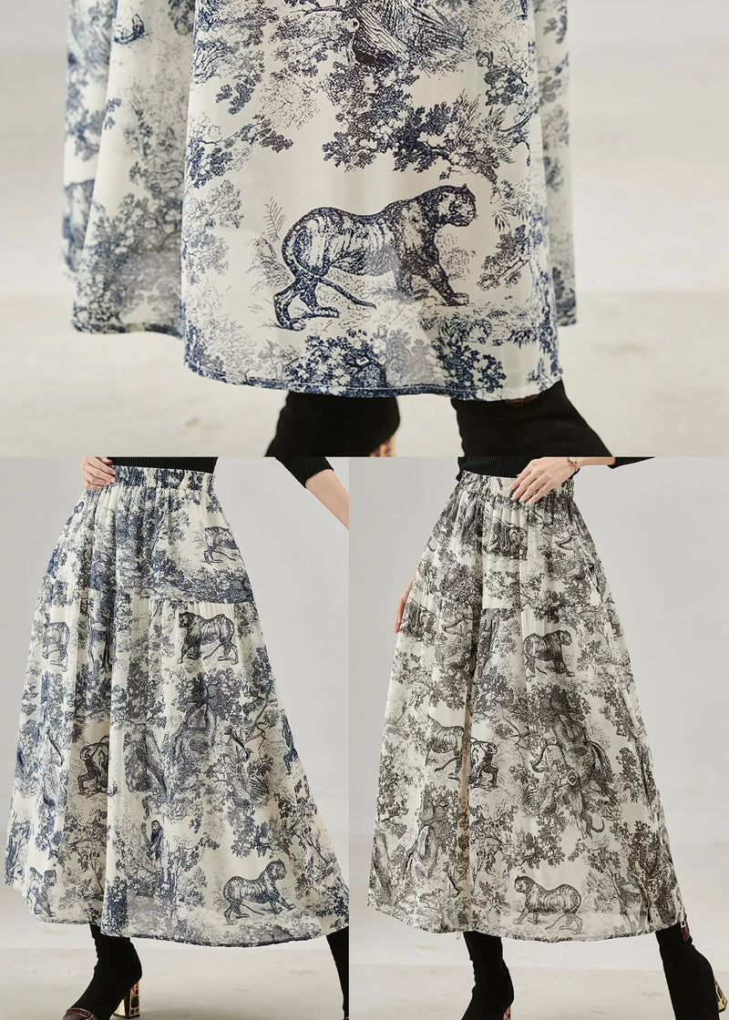 Black Print Cotton a Line Skirts Spring