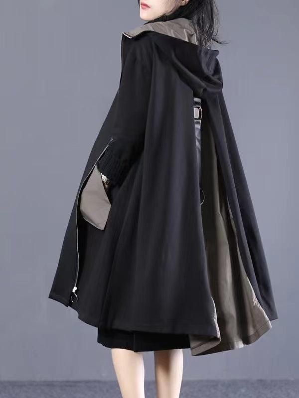 Loose A-line Split-joint Hooded Coat