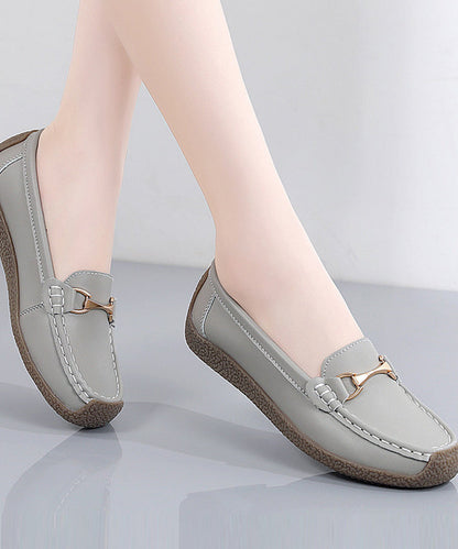 Grey Flat Shoes for Cowhide Leather Fine Flat Shoes