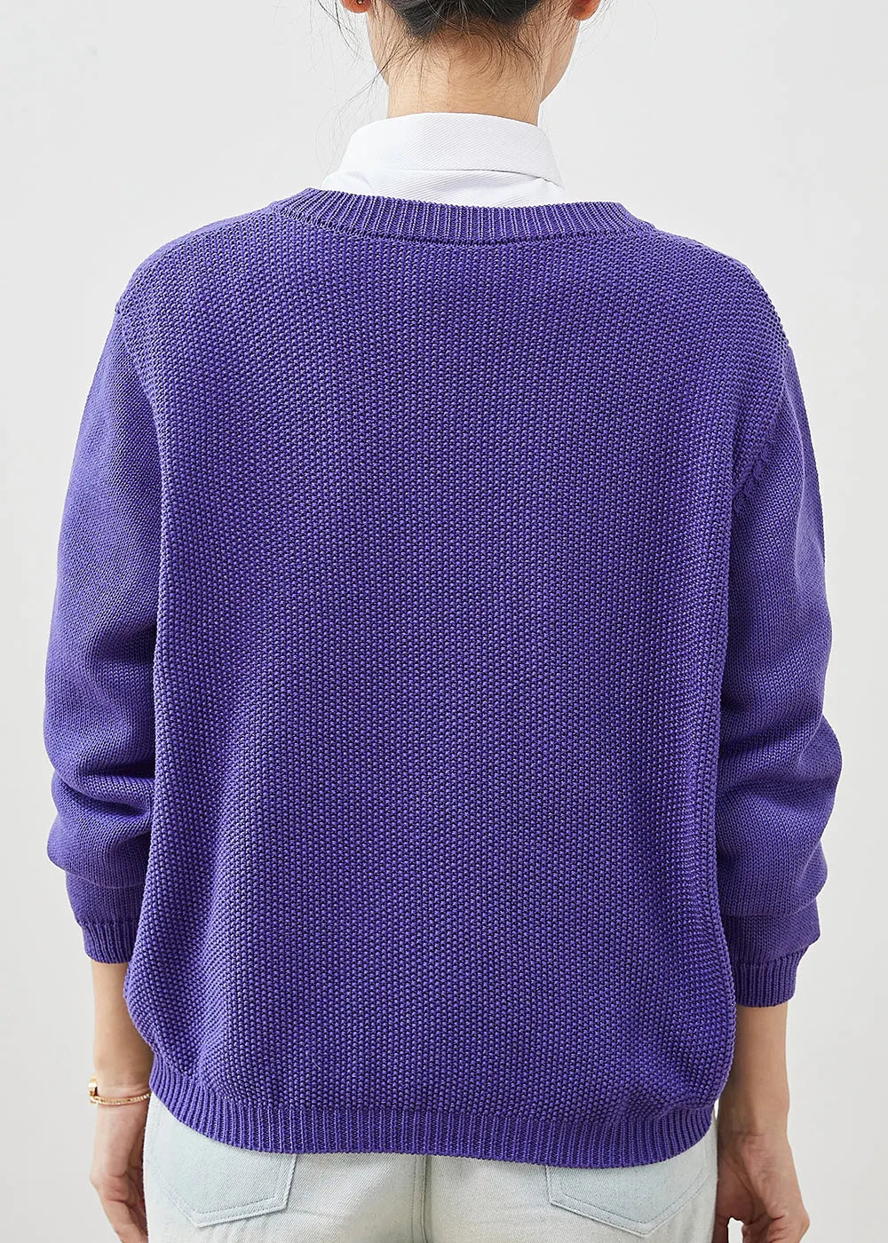 Purple Embroidered Knit Cardigans Spring