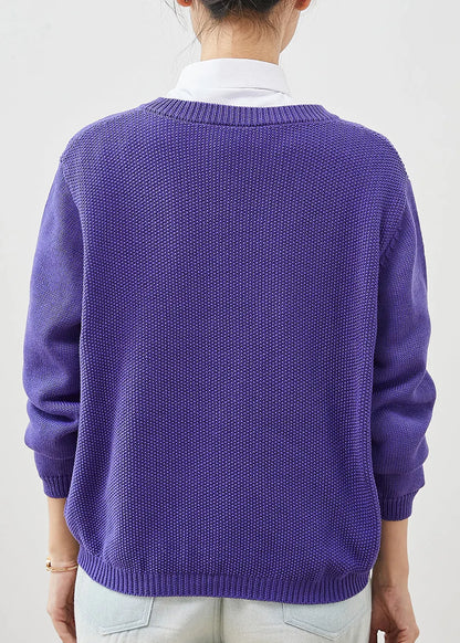 Purple Embroidered Knit Cardigans Spring