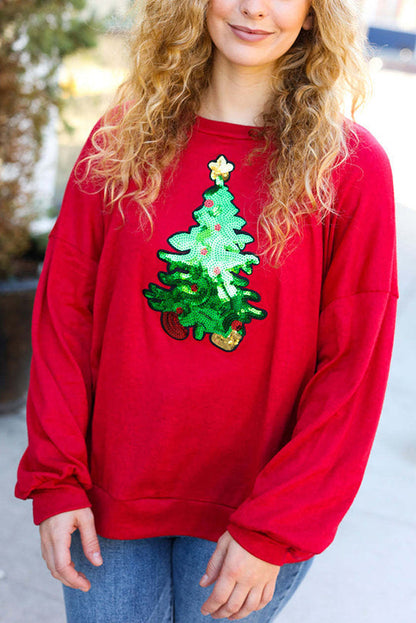 Christmas Tree Holiday Sequin Casual Loose Sweatshirt