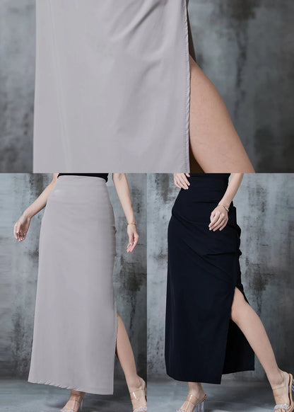 Grey Side Open Silm Fit Spandex Wraped Skirts Fall