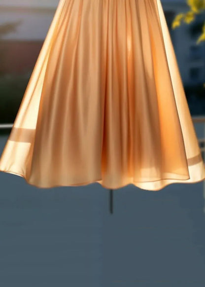 Champagne Gold Embroidered High Waist Cotton Skirts Summer