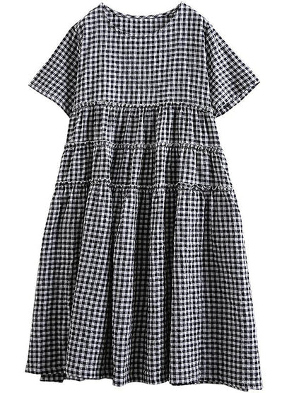 100%cotton Short Sleeve Plaid Dress