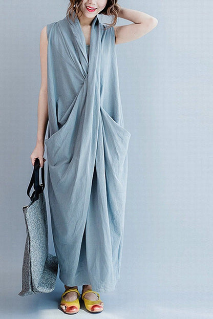 Gray Sleeveless Cross Summer Long Dresses Causal Dresses Oversize Outfits