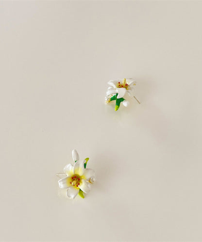 Rainbow Sterling Silver Colored Glaze Lily Stud Earrings