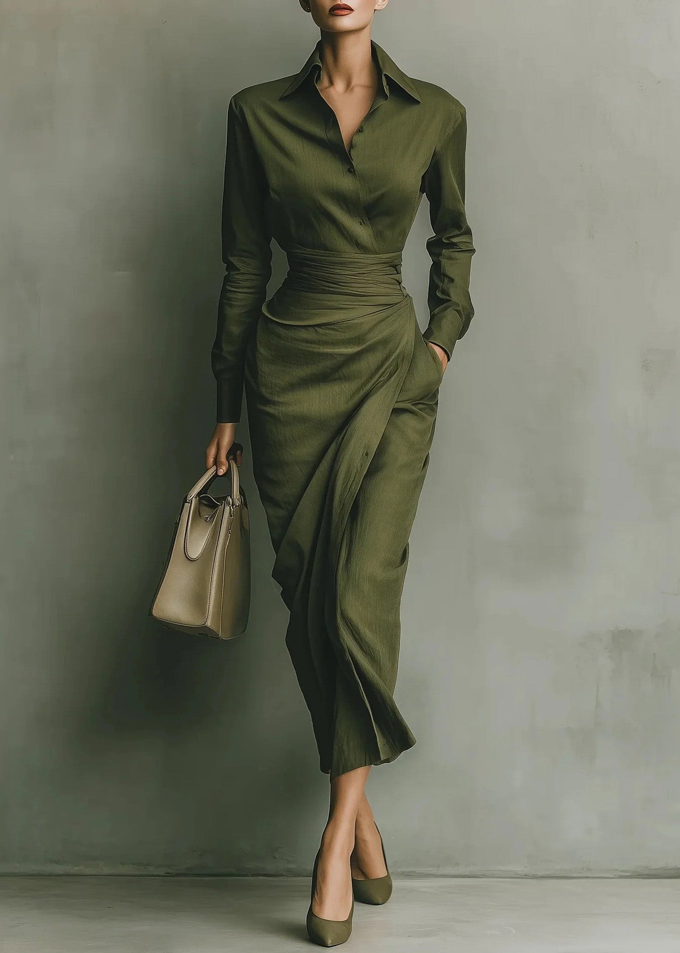 Green Peter Pan Collar Pockets Patchwork Cotton Dress Fall