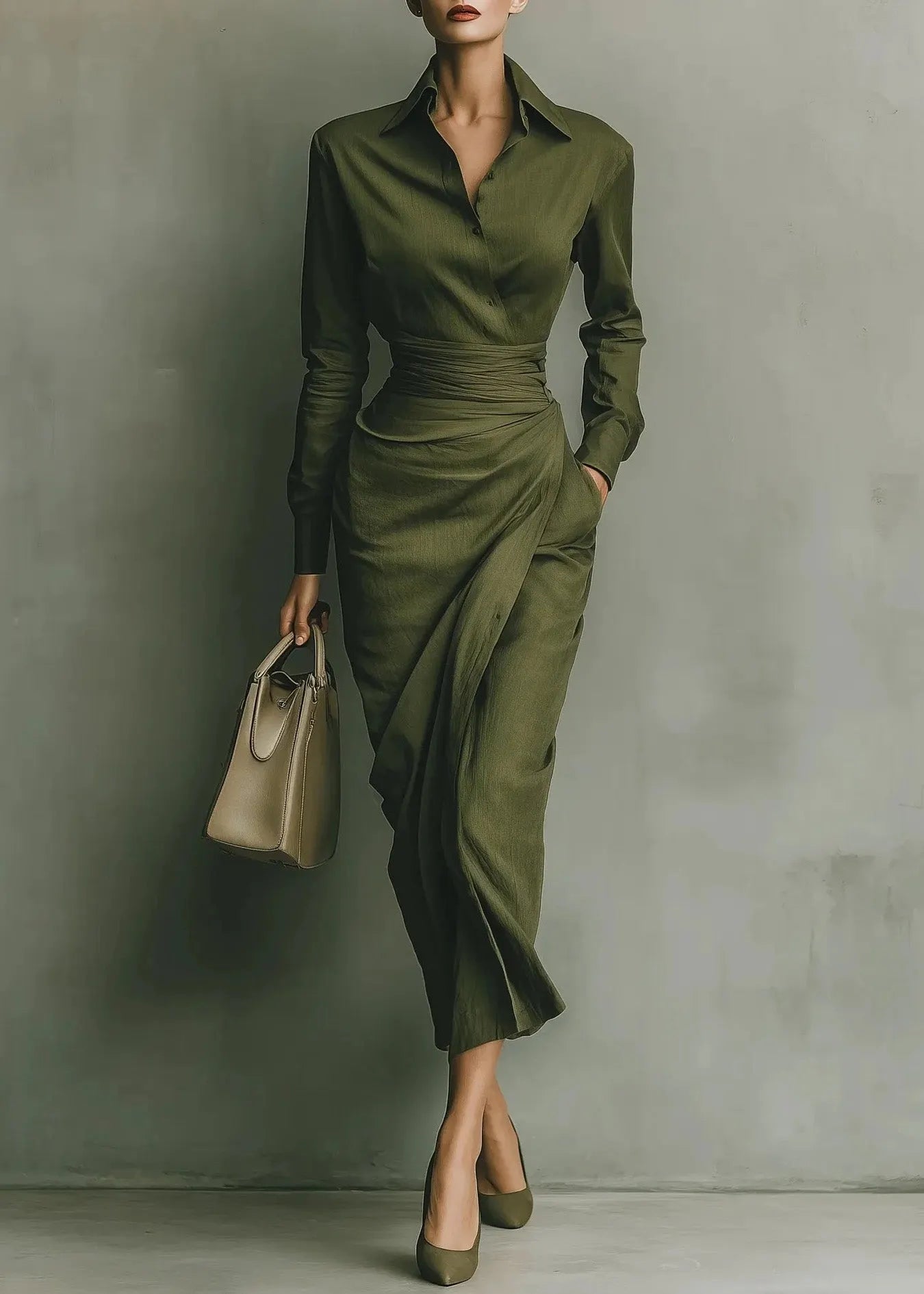 Green Peter Pan Collar Pockets Patchwork Cotton Dress Fall