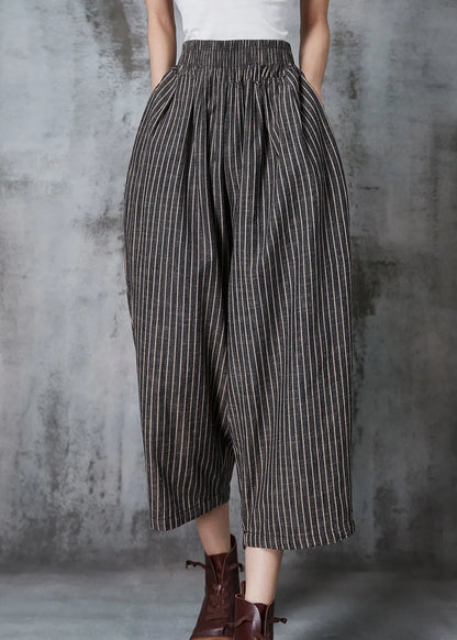 Dull Grey Oversized Striped Linen Harem Pants Summer