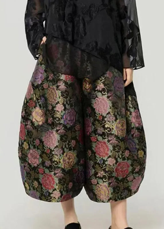 Print Elastic Waist Crop Lantern Pants Fall