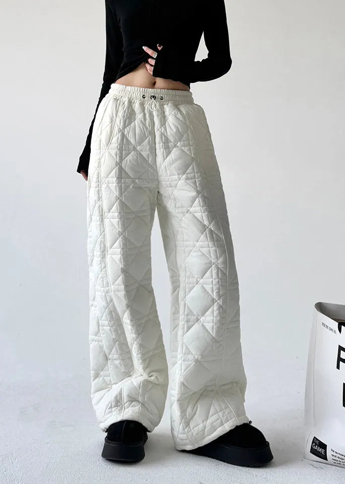 Diy White Plaid Fine Cotton Filled Straight Pants Spring