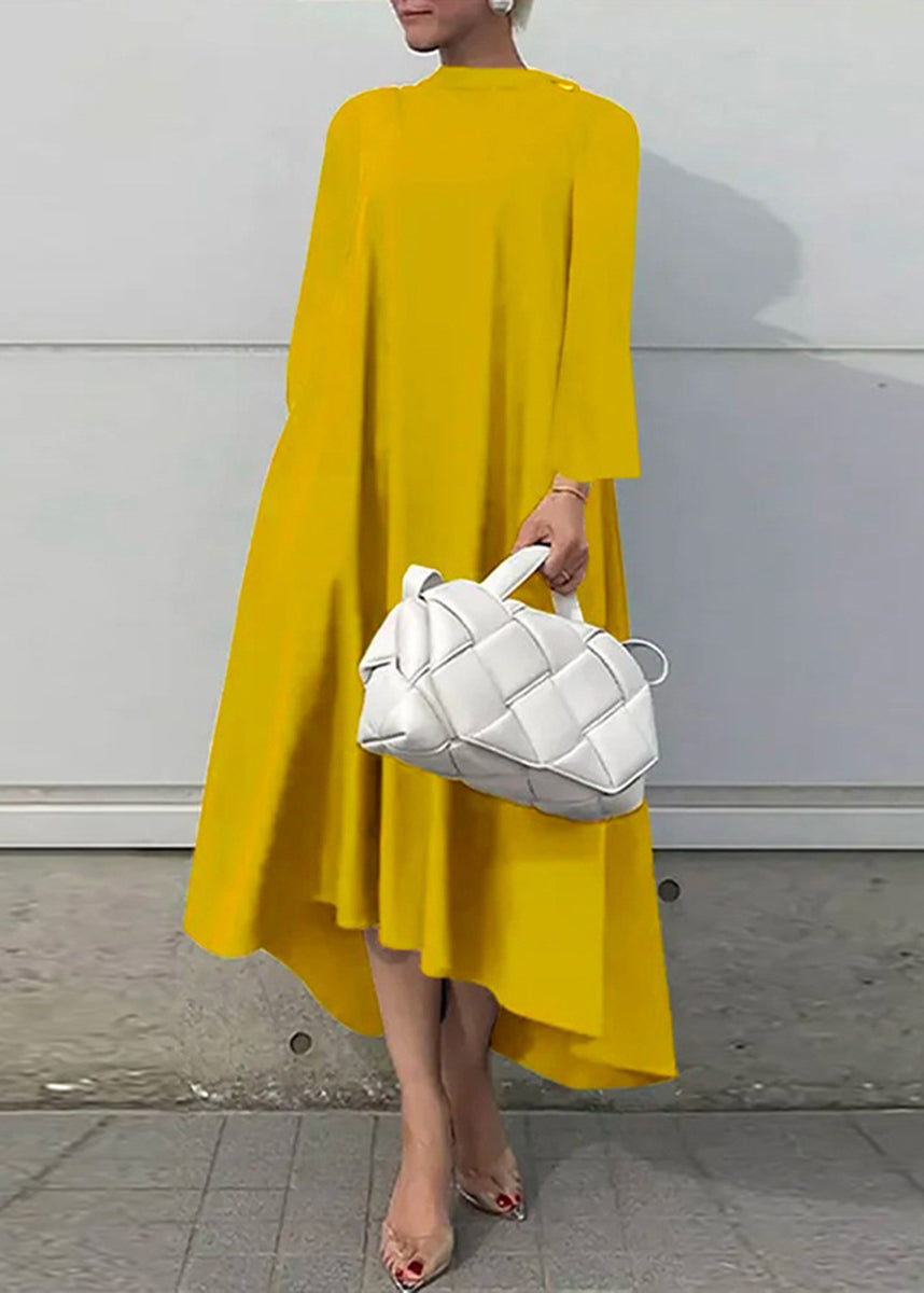 Red Hign Neck Low High Design Cotton Dress Fall