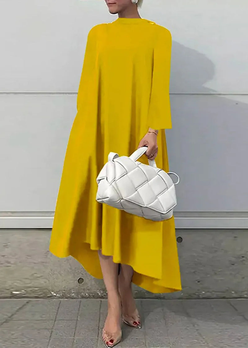 Red Hign Neck Low High Design Cotton Dress Fall