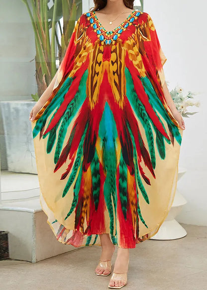 Boutique V Neck Print Side Open Cotton Maxi Dresses Summer