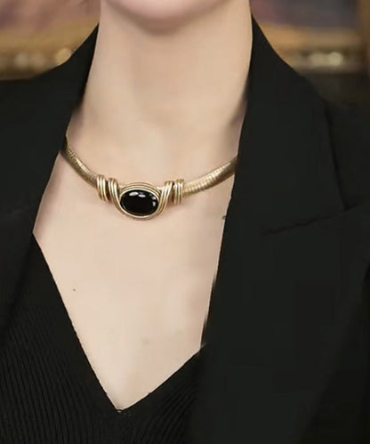 Black Sterling Silver Overgild Agate Choker