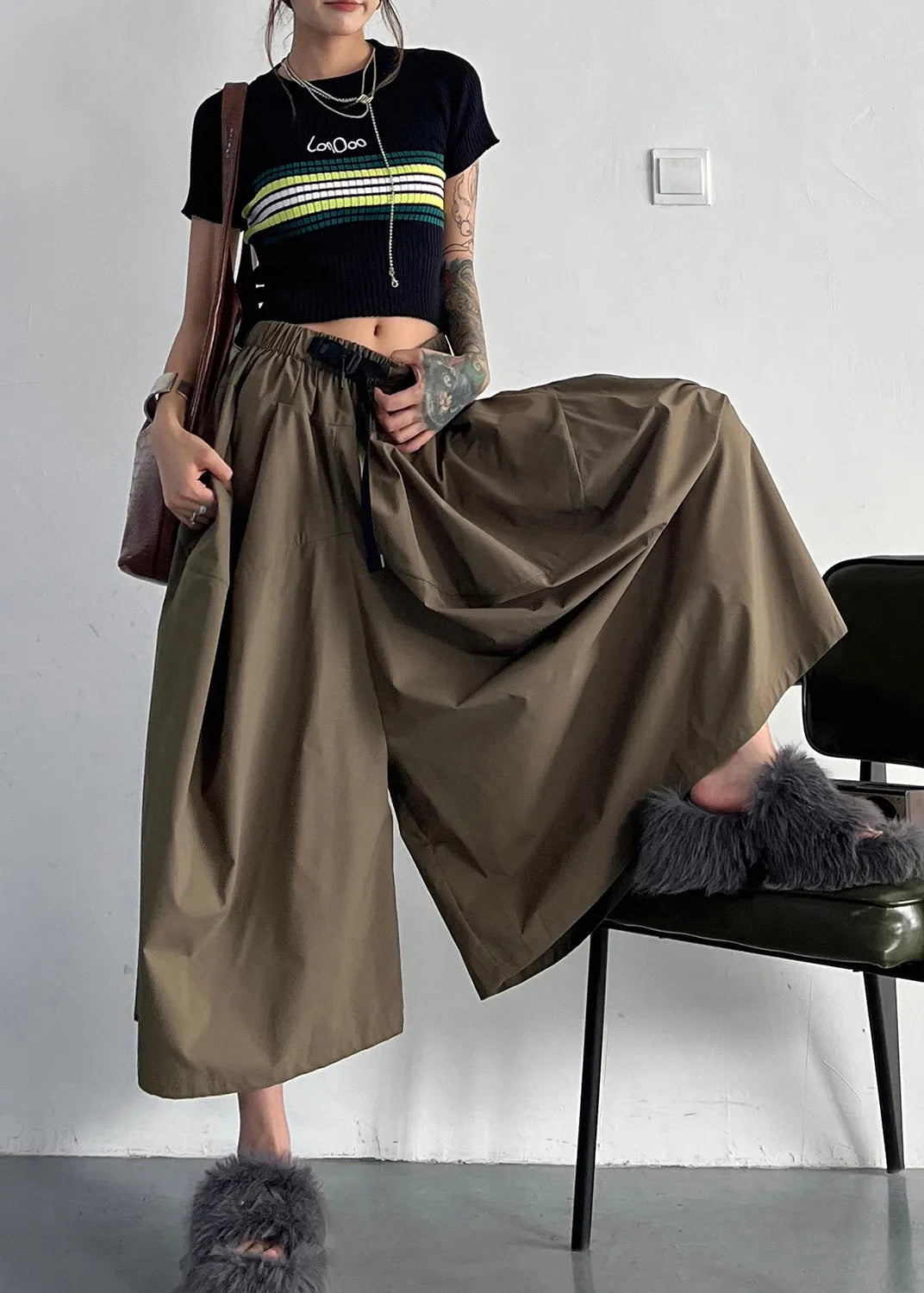Boutique Tea Green Pockets Elastic Waist Cotton Lantern Pants Fall