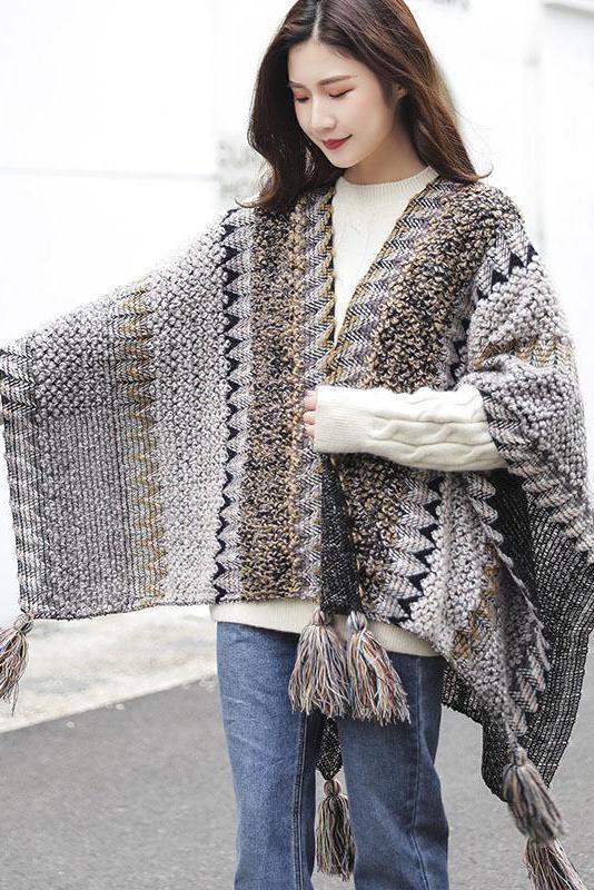 Winter Knitted Warm Tassel Scarf Shawl