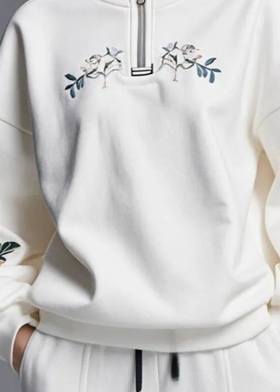 Diy White Stand Collar Zippered Patchwork Fall Sweatshirts Top
