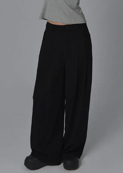 Black High Waist Pockets Wide Leg Pants Summer