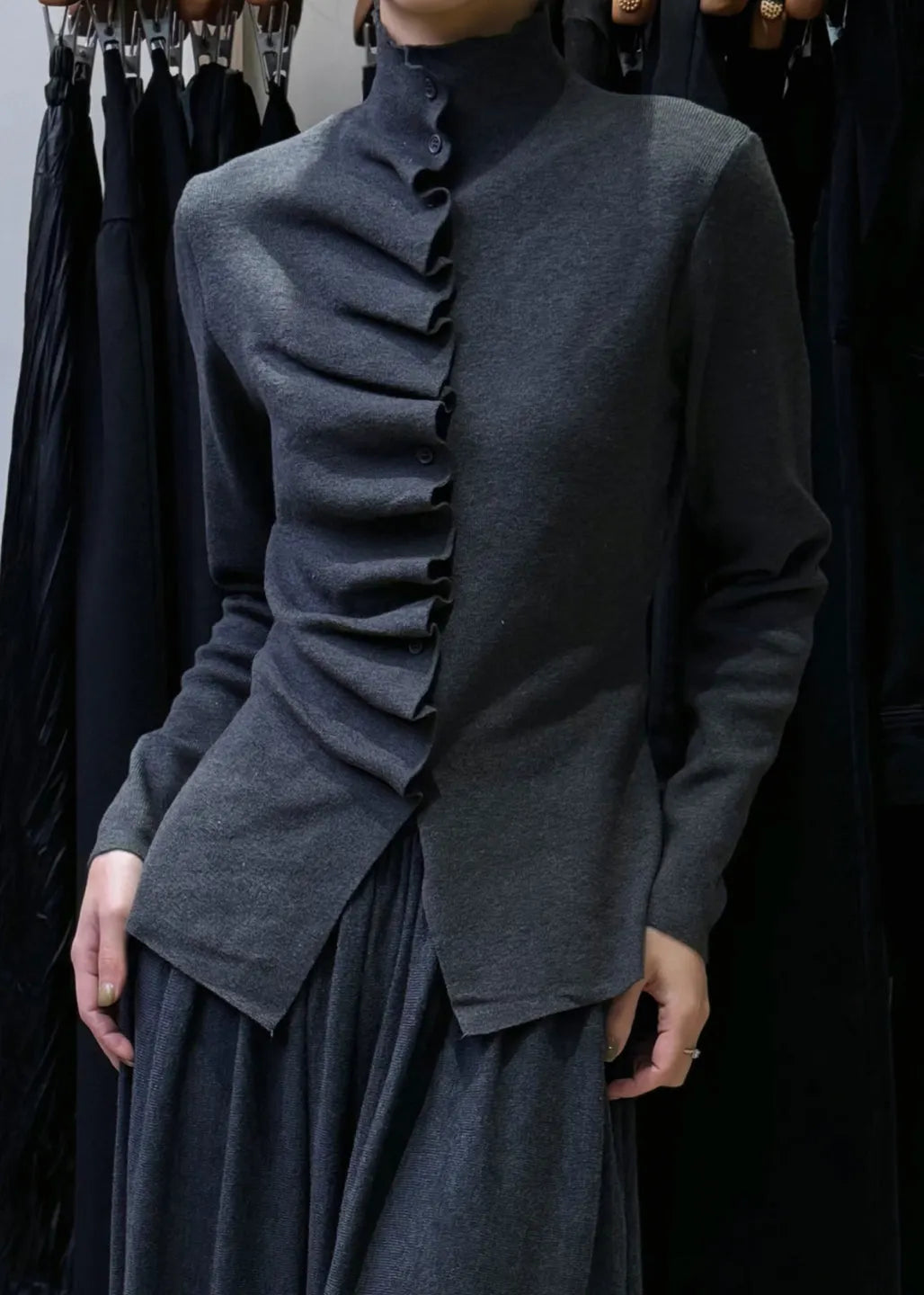 Slim Fit Oatmeal Wrinkled Button Knit Sweater Winte