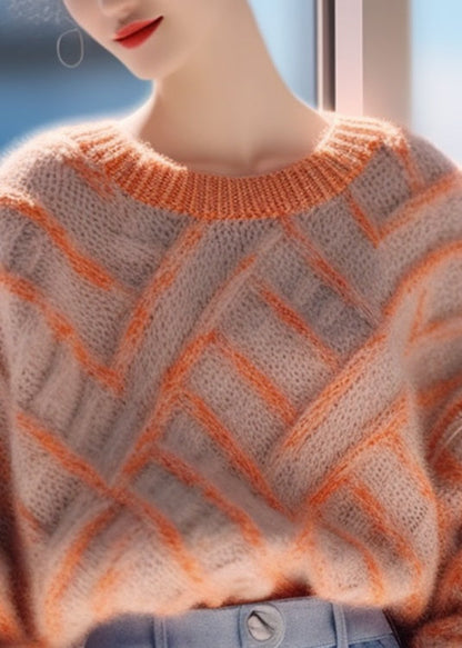 Orange O Neck Cozy Thick Knit Pullover Sweaters Winter