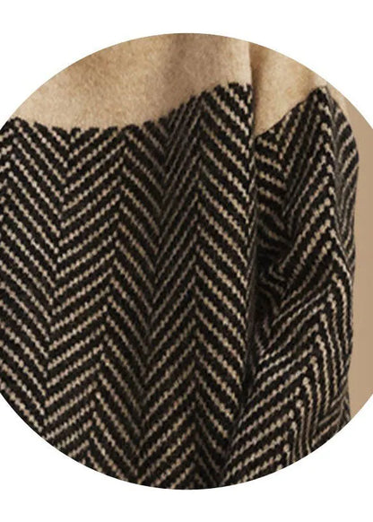 Khaki Turtle Neck Patchwork Knit Pullover Winter