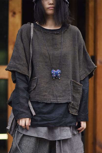 Fall New Retro Linen Washed Raw Edge Short Outerwear