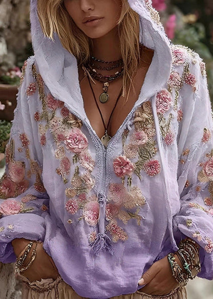 Apricot Hooded Print Cotton Sweatshirt Spring