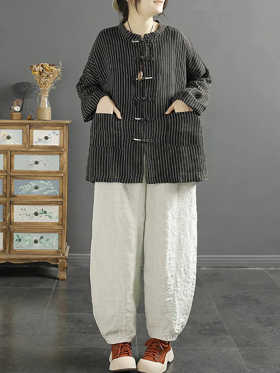 Spring Stripe Loose Linen Cotton Shirt