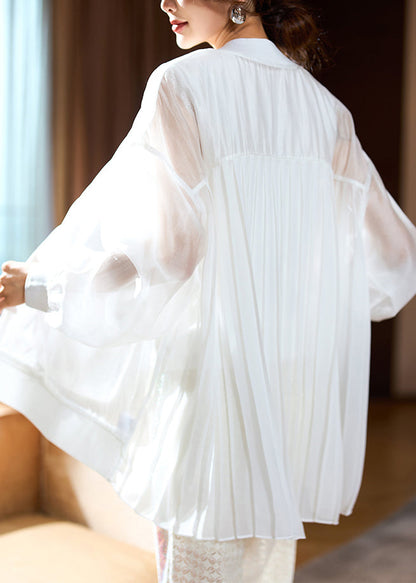 Fine White Zip Up Patchwork Chiffon Upf 50+ Coat Long Sleeve