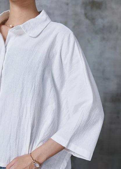White Oversized Cotton Blouse Top Bracelet Sleeve
