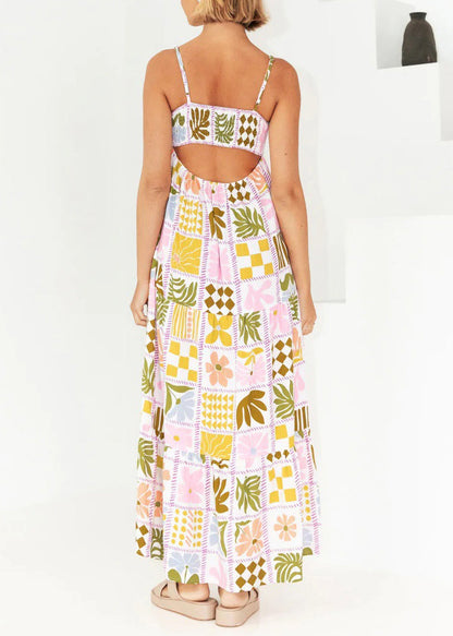 Classy Hollow Out Print Cotton Spaghetti Strap Dresses Summer