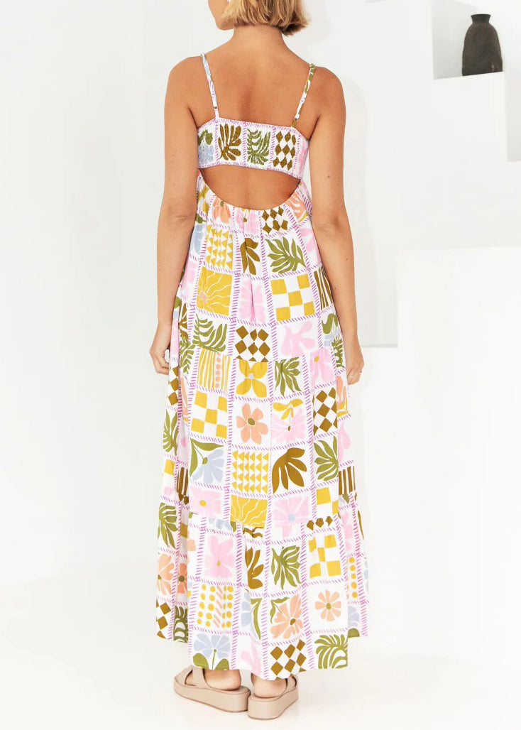 Classy Hollow Out Print Cotton Spaghetti Strap Dresses Summer